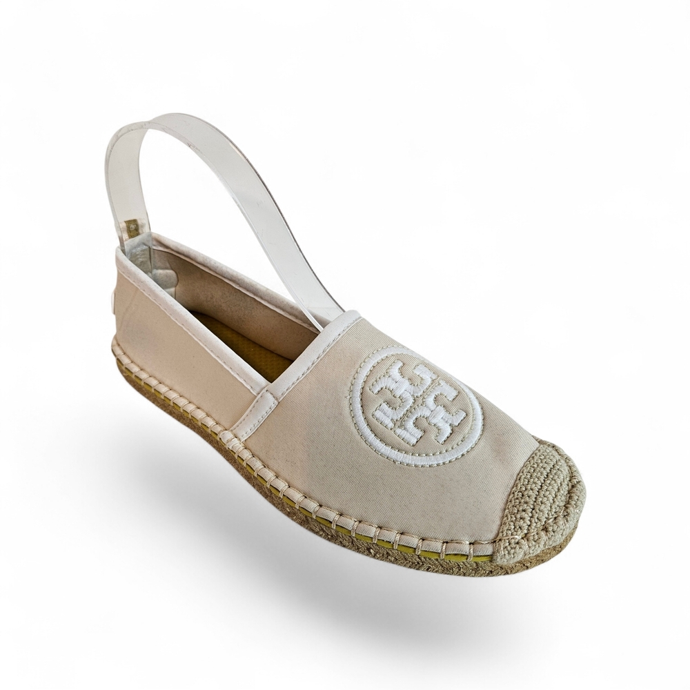 Tory Burch Cream Espadrille Slingback Flats with Logo